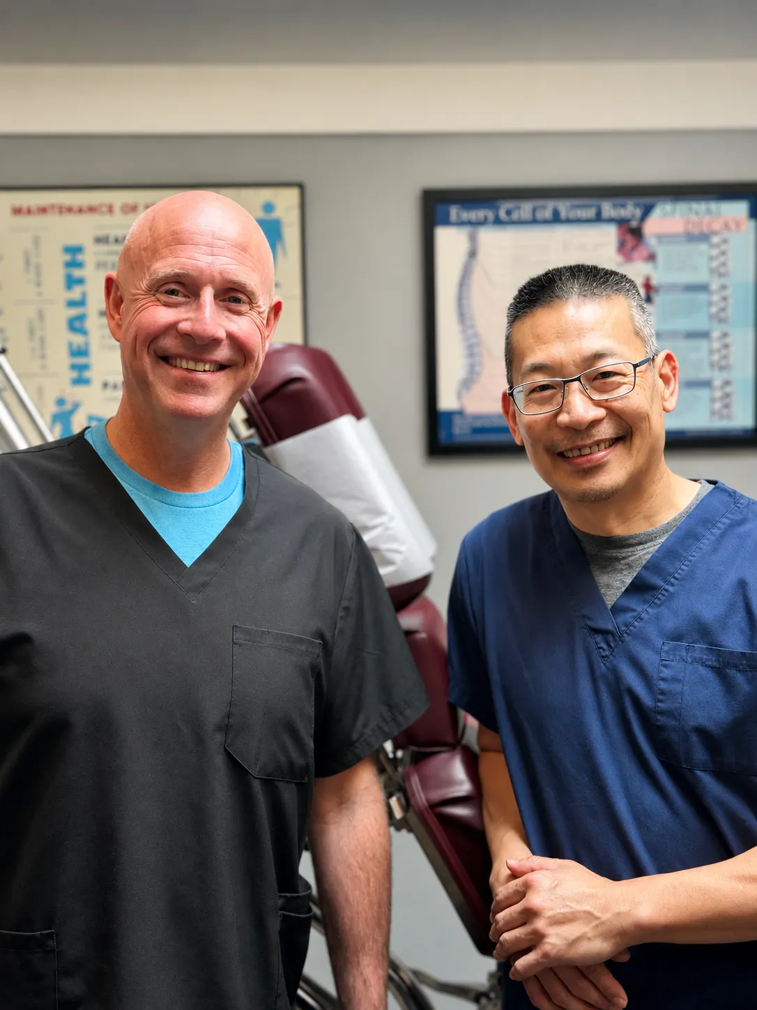 Dr. Homer Adams II and Dr. Willie Ow at Adams Chiropractic Health Center in Plano, TX